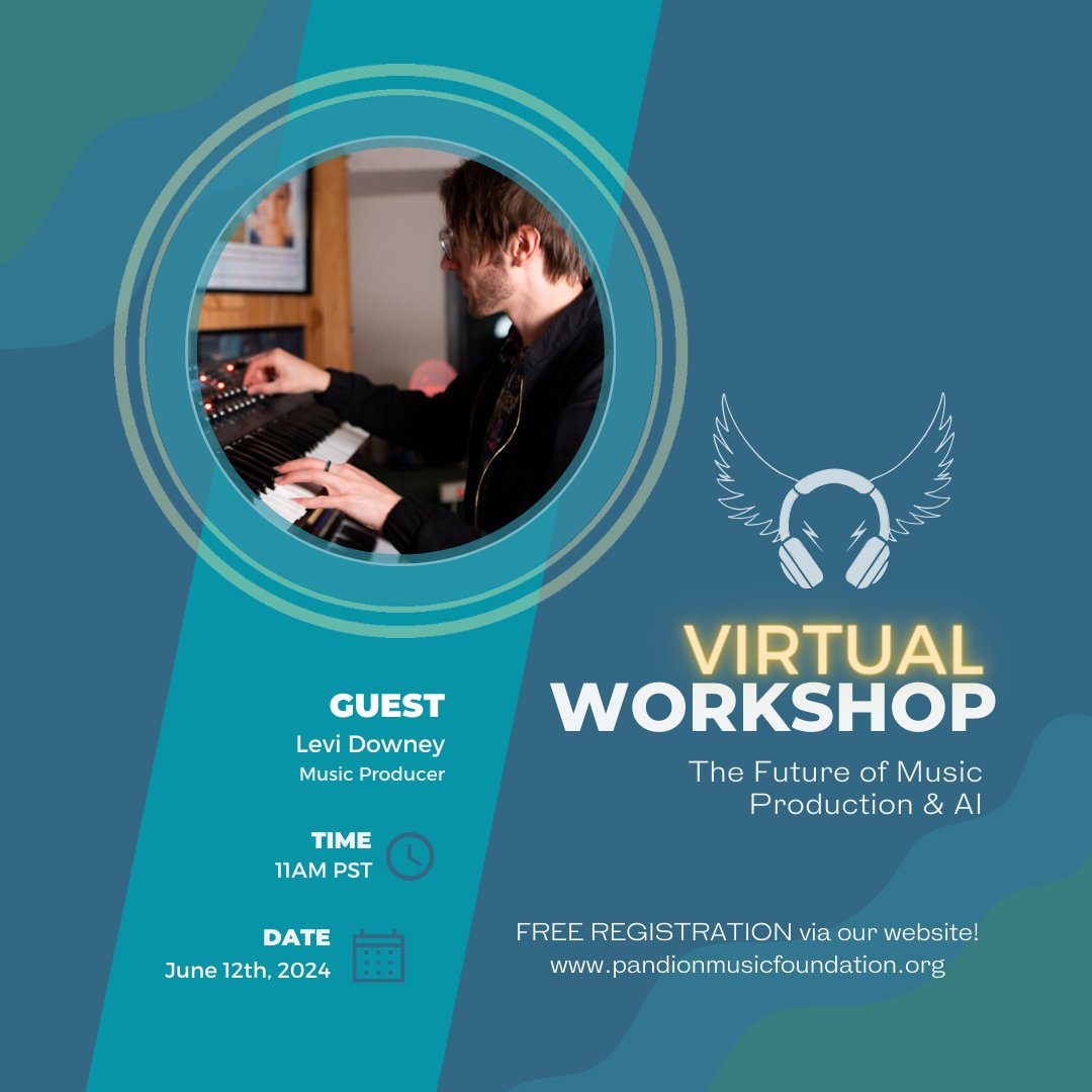 I'm leading a workshop on “The Future of Music Production &amp; AI” with Pandion Music Foundation.

We'll talk practical ways to use AI in your music creative practice.

This is a free online event pandionmusicfoundation.org/event/the-futu… #pandionmusicfoundation