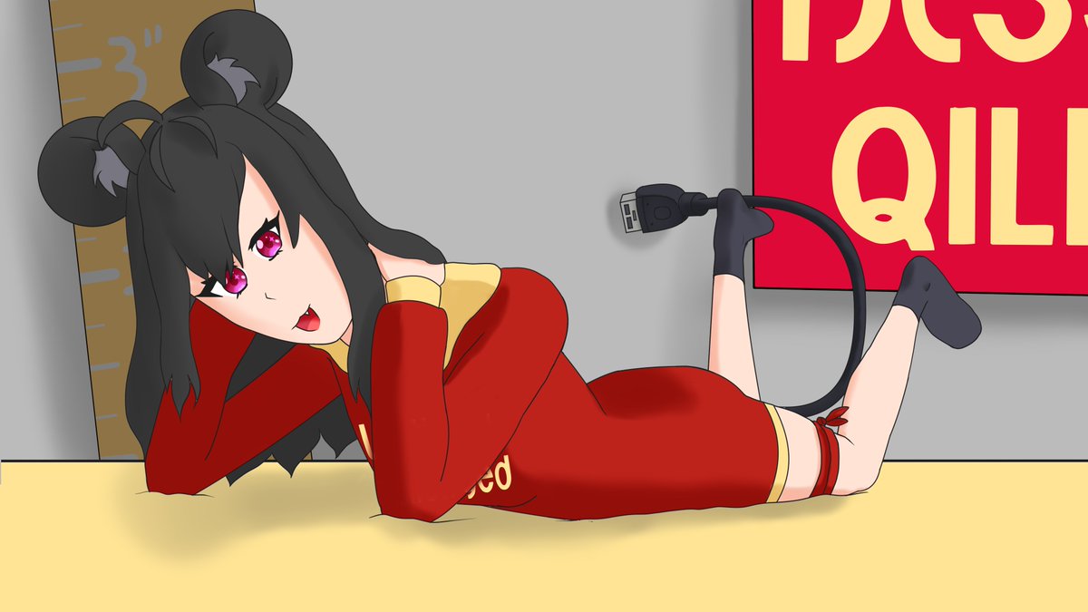 One more personal project... Drawing <a href="/NyanQill/">Qill🐭🖱️</a> in a variant hoodie dress!

She's just chilling in her room, what's she talking about?