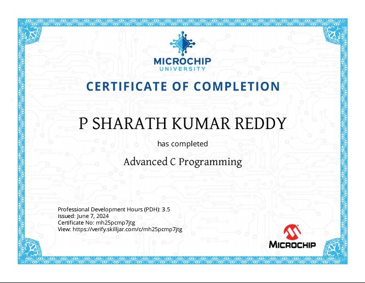 Sharath56567820's tweet image. Just finished the 'Advanced C Programming' course at Microchip University! Ready to take on more advanced challenges in embedded systems. #EmbeddedSystems #MicrochipUniversity #AdvancedCProgramming
#technologies
@MicrochipTech 
@AICTE_INDIA