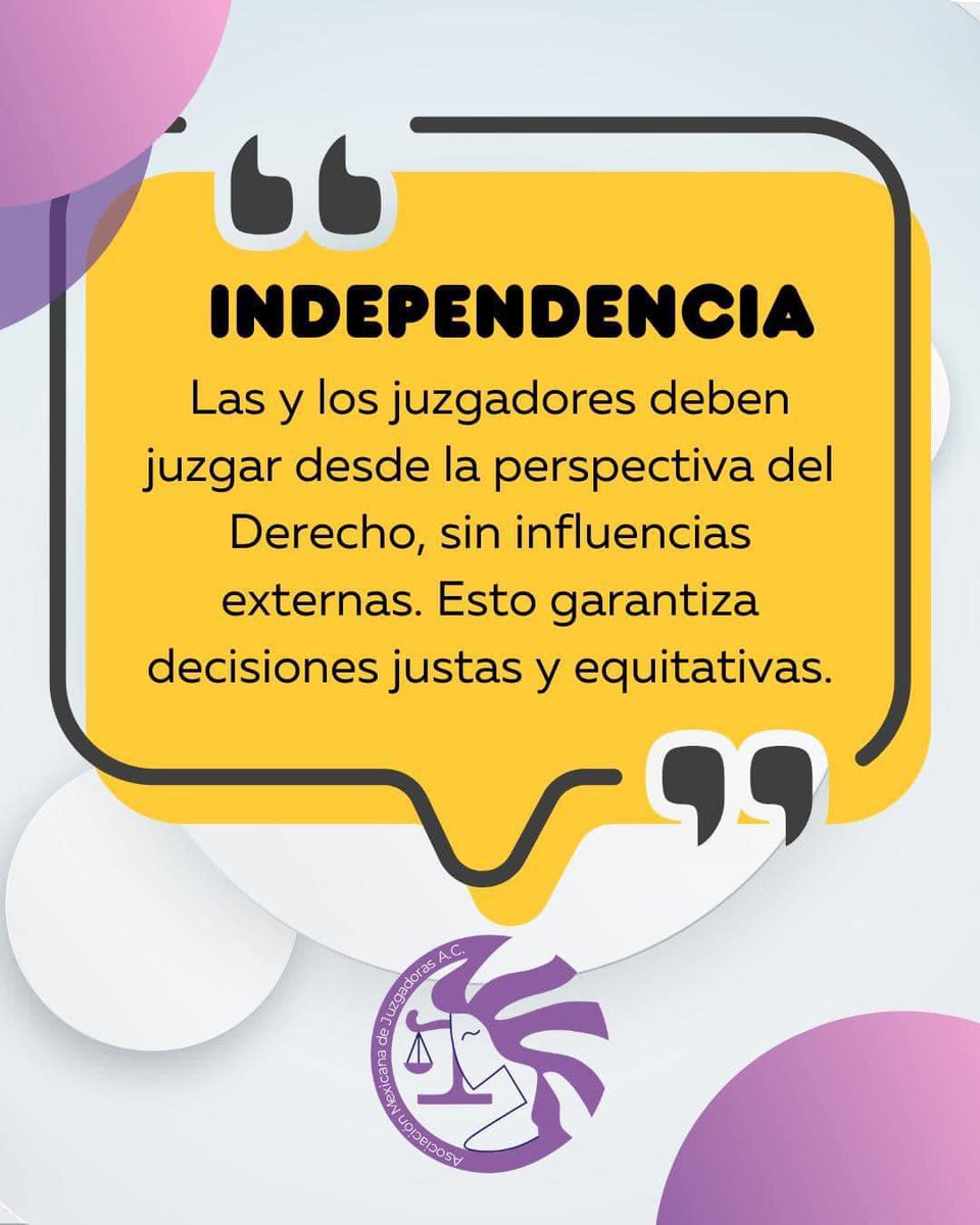 La independencia judicial no hace campañas, no se debe a un partido, no surge de la popularidad, no es privilegio de los titulares. 

La independencia judicial es un derecho de todos los ciudadanos ✨✨✨✨✨

¿Ya nos sigues? 👉 <a href="/amjuzgadoras/">amjuzgadoras</a>
