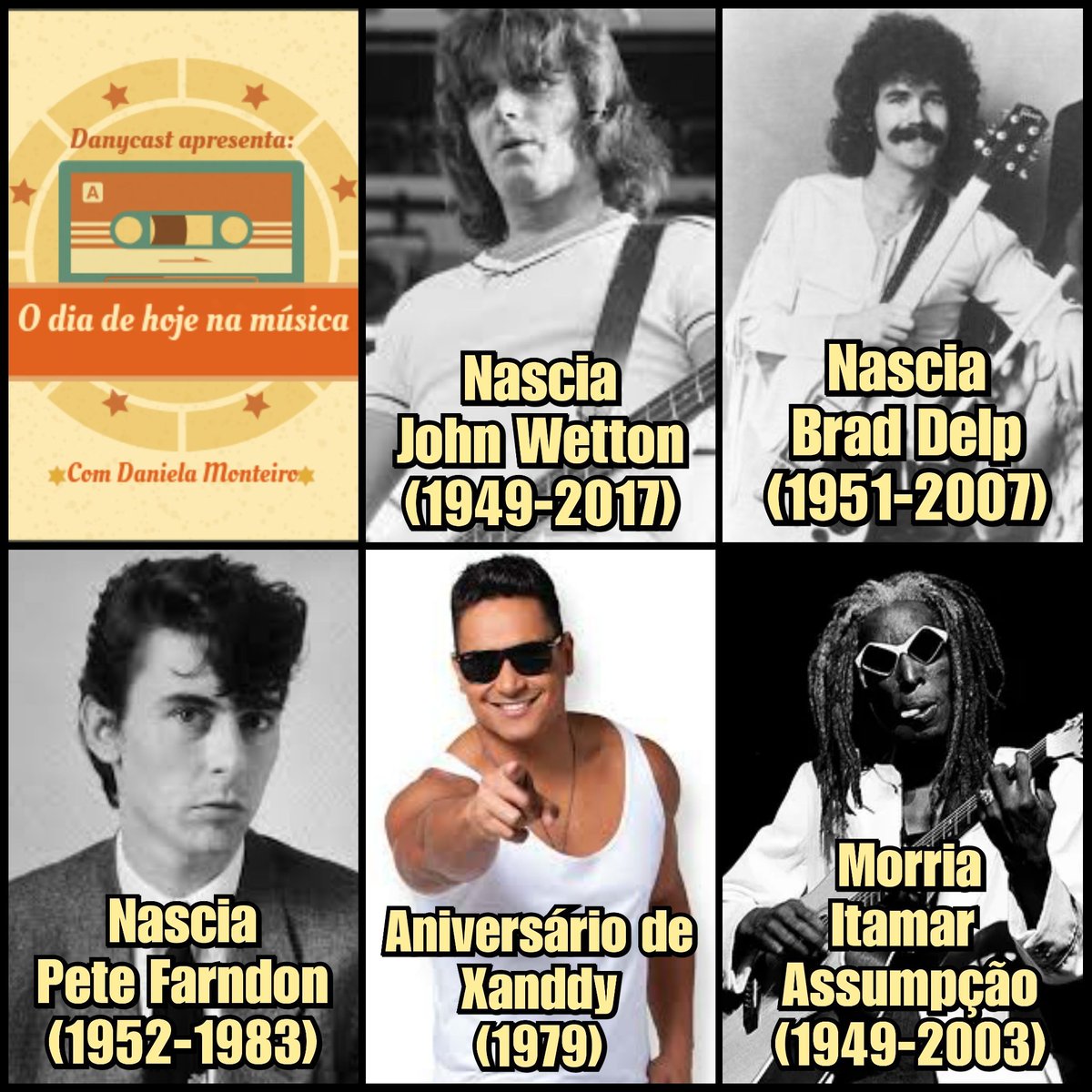 danielamonteiro's tweet photo. Edição 12 de junho! 🎶
#danycast #thisdayinmusic #hojenamúsica #johnwetton #kingcrimson #asia #braddelp #boston #petefarndon #thepretenders #xanddy #harmoniadosamba #itamarassumpção https://t.co/sMl5ifFtJA