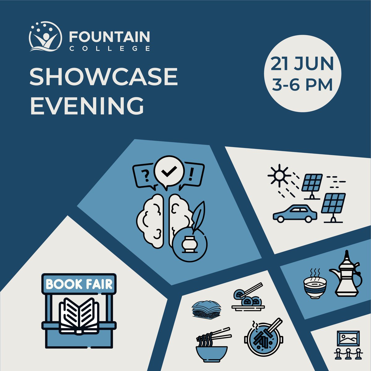 🎉 You're invited! Join us next Friday, June 21st, from 3 PM to 6 PM for our Showcase Evening!🌟

Enjoy exciting activities including a Bookfair, Solar Car Display, Art exhibition, Trivia Session, Parent Information Session, Food Stalls and more. We can't wait to see you there!