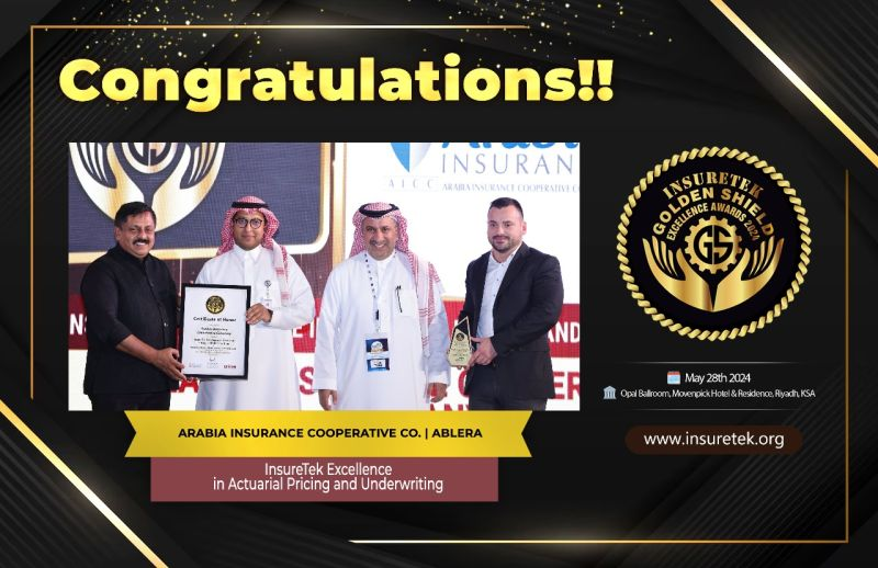 🎉 Congratulations to <a href="/ArabiaInsurance/">Arabia Insurance</a>  Cooperative Co - Ablera for winning the prestigious 𝐈𝐧𝐬𝐮𝐫𝐞𝐓𝐞𝐤 𝐄𝐱𝐜𝐞𝐥𝐥𝐞𝐧𝐜𝐞 𝐢𝐧 𝐀𝐜𝐭𝐮𝐚𝐫𝐢𝐚𝐥 𝐏𝐫𝐢𝐜𝐢𝐧𝐠 𝐚𝐧𝐝 𝐔𝐧𝐝𝐞𝐫𝐰𝐫𝐢𝐭𝐢𝐧𝐠 Award at the 𝐈𝐧𝐬𝐮𝐫𝐞𝐓𝐞𝐤  𝐀𝐰𝐚𝐫𝐝𝐬 𝟐𝟎𝟐𝟒