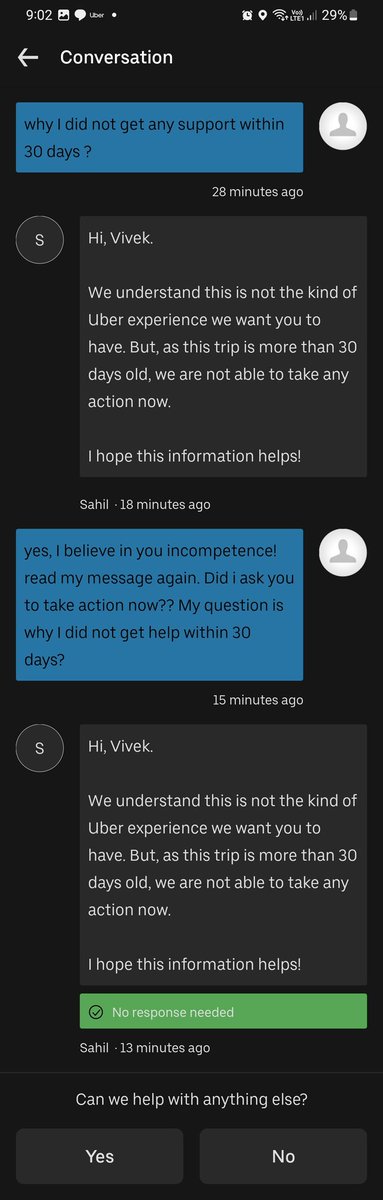 VNKulkarni's tweet photo. The level of #incompetent @Uber_Support @Uber https://t.co/WIX1ee0CtG