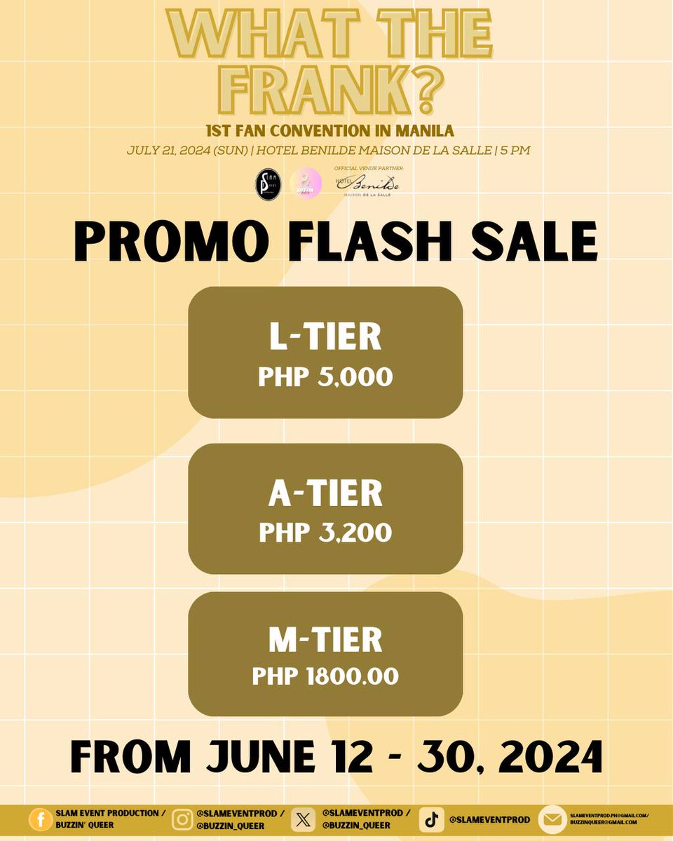 SLAMEventProd's tweet photo. WHAT THE FRANK!? 🧸

PROMO FLASH SALE ‼️ Get your tickets with these discounted ticket prices and see @FThanatsarun
live in Manila🫶🏻

#WhattheFRANKinMNL #frankthanatsaran #SLAMeventprod #BuzzinQueer https://t.co/hDbrF4rHTN