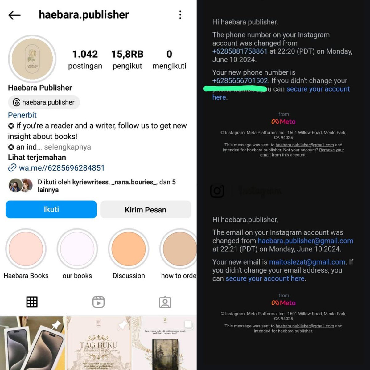 haebarabooks's tweet photo. -KRONOLOGI PEMBAJAKAN AKUN INSTAGRAM!"

Korban : Penerbit Novel Haebara Publisher https://t.co/Q2oCwXQ6Vq