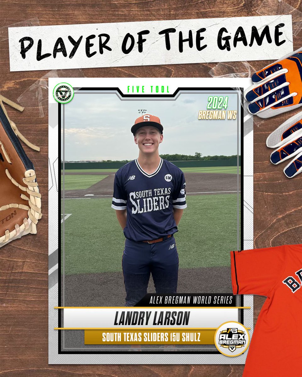 #BregmanWS F: <a href="/stsliders/">South Texas Sliders</a> 15U Schulz 10, 2027 Houston Royals Gold 2
PoG: <a href="/landry_larson/">Landry larson</a> 1-2, 3 RBI, BB