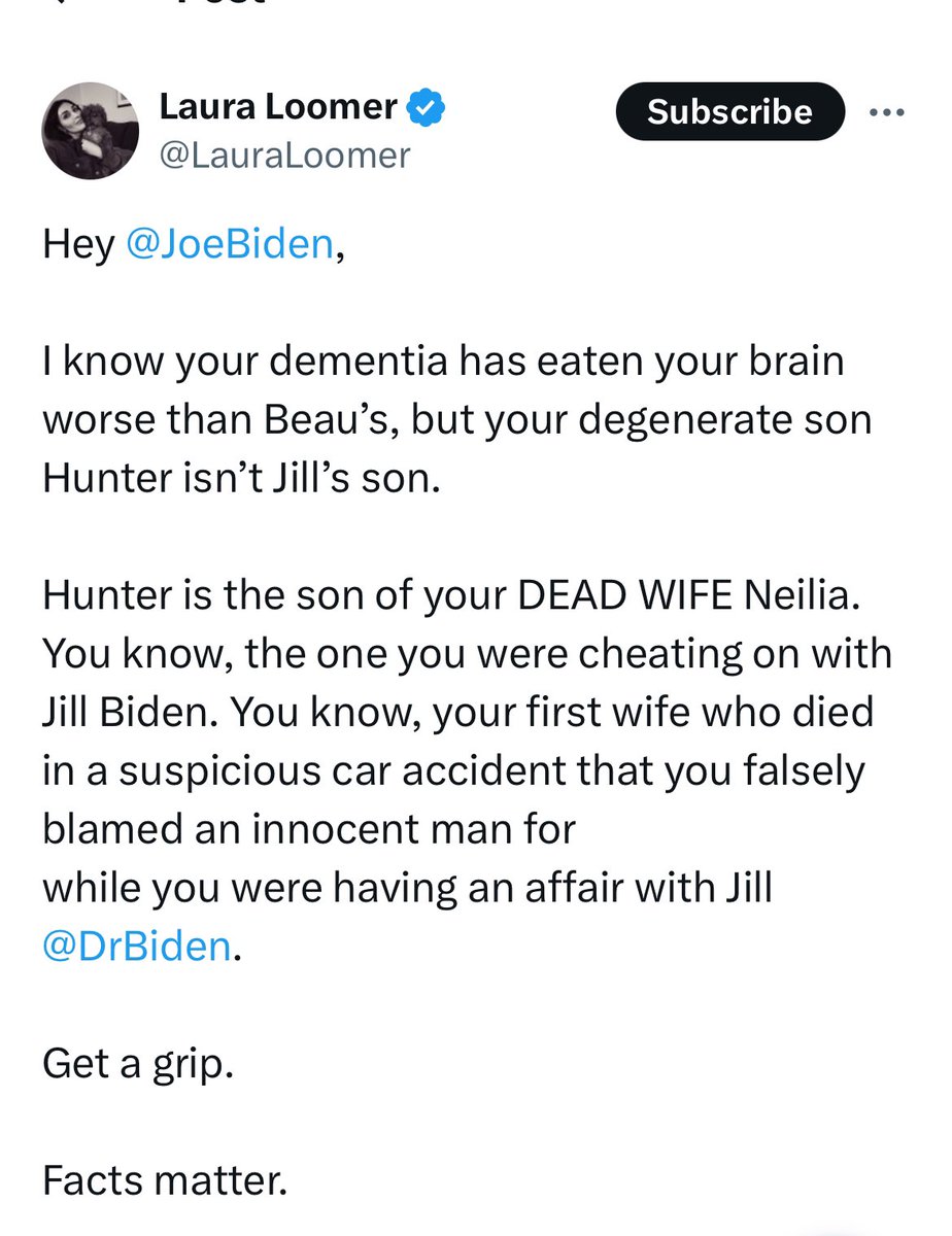 Laura Loomer spreading debunked lies calling them “facts.”

Who else wants the Bidens to sue her into oblivion?

🙋‍♀️