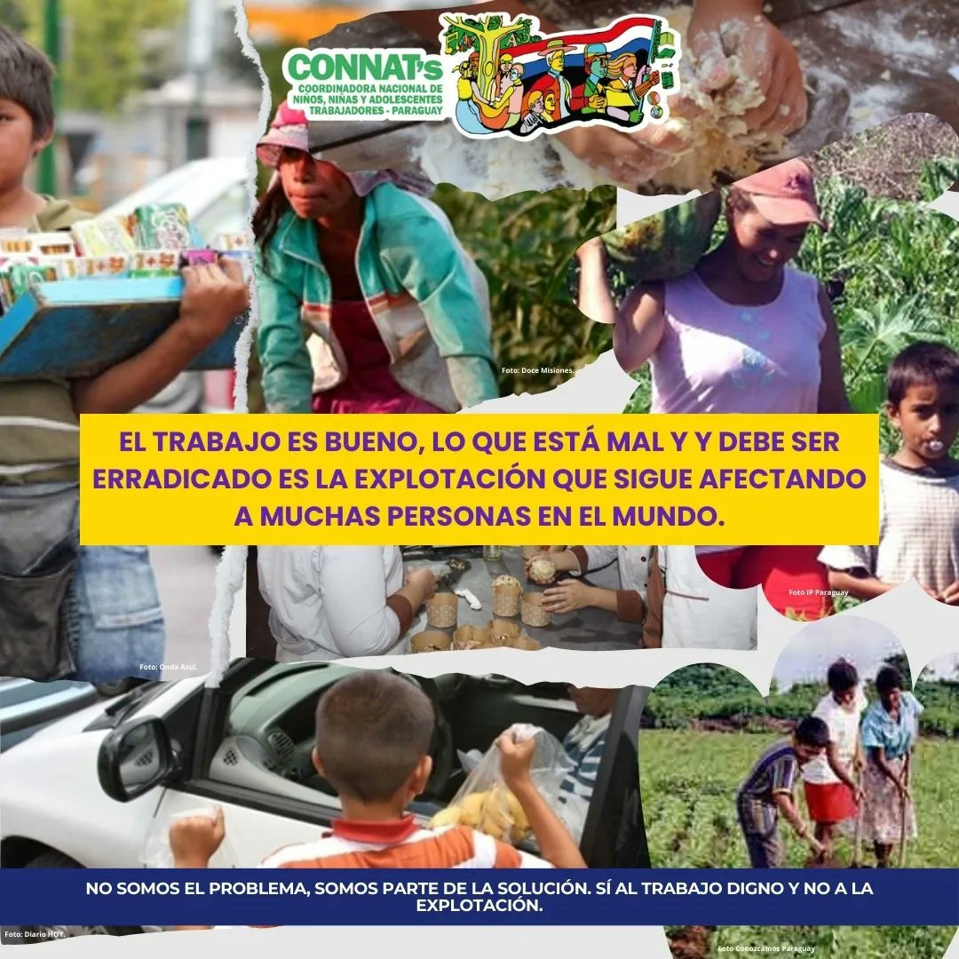 connats_py's tweet photo. Comunicado a la Opinión Pública en el marco del Día Mundial contra el Trabajo Infantil y el 25° aniversario del Convenio 182 de la OIT, desde la CONNATs nos preguntamos:
Más 👇
https://t.co/Ax8EYh0aGt
#CONNATs #Derechos #Dignidad #ILO #Lucha #NNATs #OIT #TrabajoInfantil https://t.co/QTBerU2Ktj