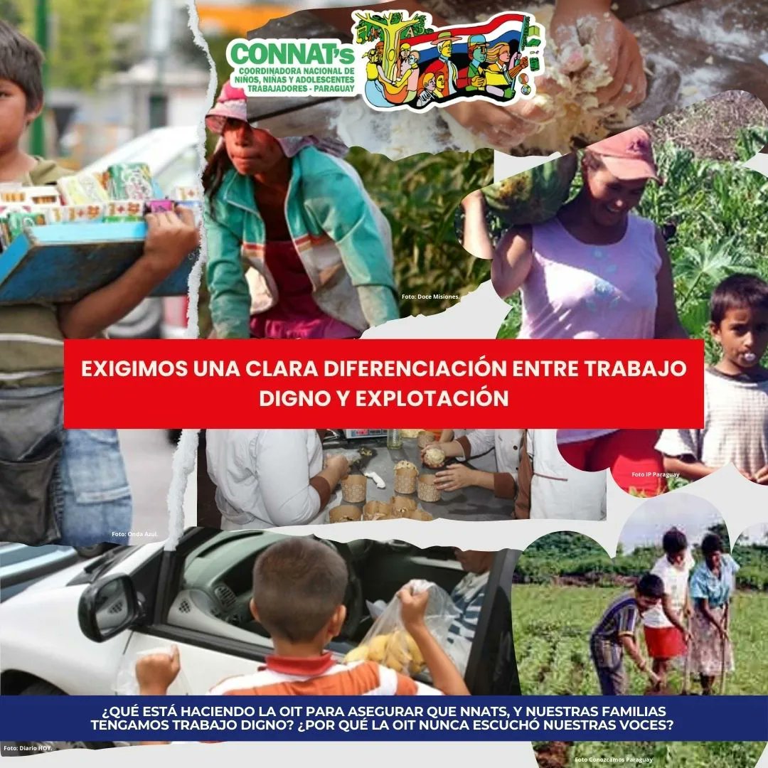 connats_py's tweet photo. Comunicado a la Opinión Pública en el marco del Día Mundial contra el Trabajo Infantil y el 25° aniversario del Convenio 182 de la OIT, desde la CONNATs nos preguntamos:
Más 👇
https://t.co/Ax8EYh0aGt
#CONNATs #Derechos #Dignidad #ILO #Lucha #NNATs #OIT #TrabajoInfantil https://t.co/QTBerU2Ktj