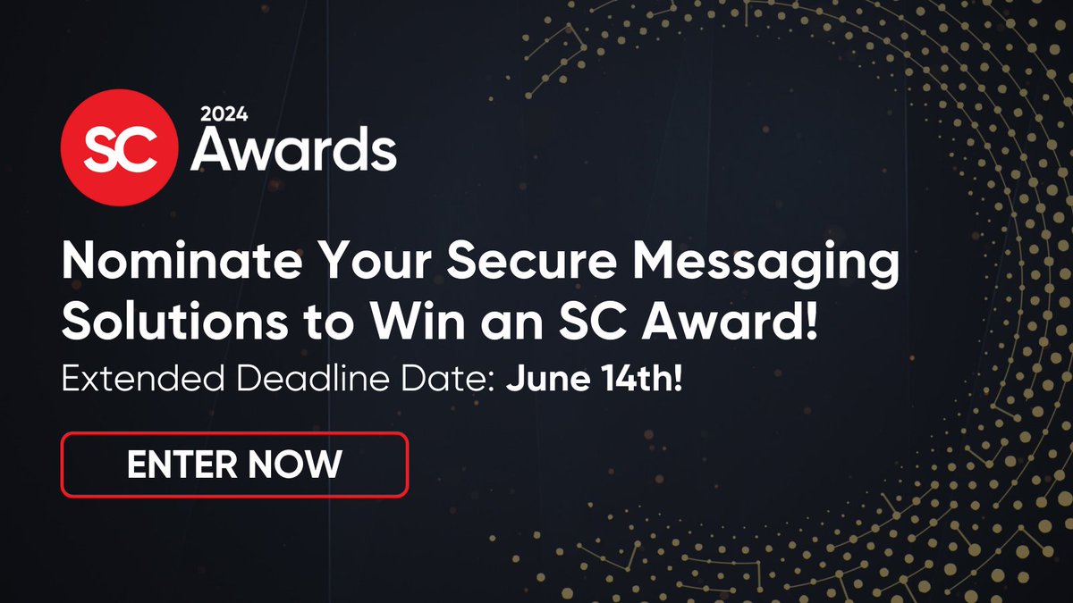 SCMagazine's tweet photo. Is your Secure Messaging Solution setting the standard? 📨 Join the #SCAwards and highlight how you're revolutionizing communication security. 🌟 https://t.co/1gVokpxor6
#Messaging #cybersecurity #DigitalPrivacy #SecureMessaging #CommunicationSecurity https://t.co/PhDex3mKZc