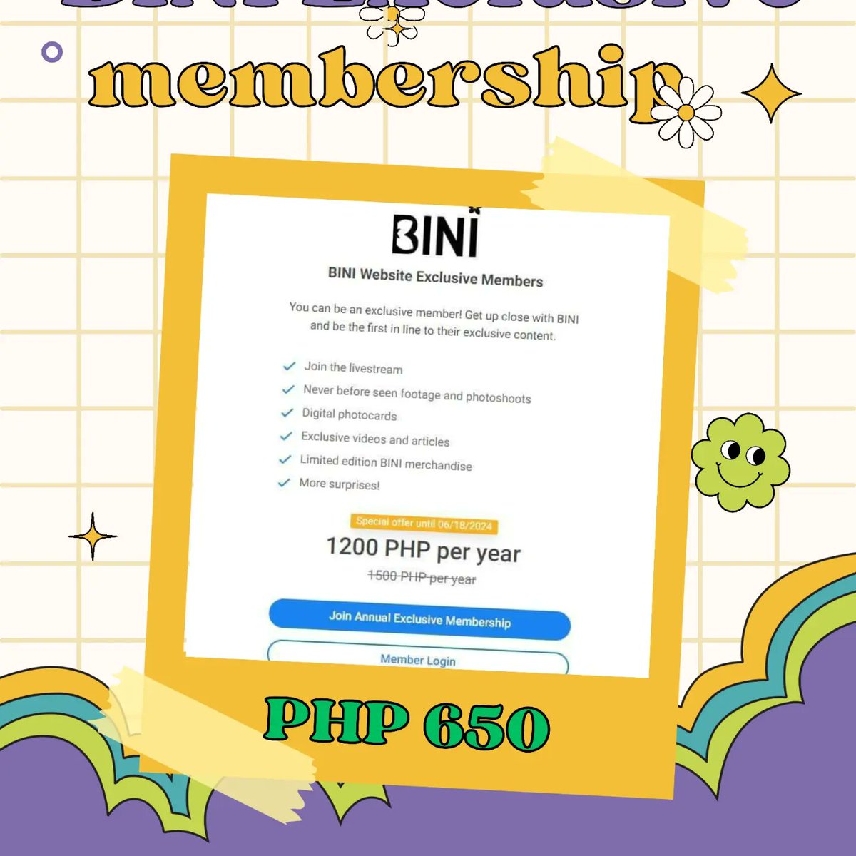 Earth_y_'s tweet photo. BINI EXCLUSIVE MEMBERSHIP 
 
‼️ ₱600 each 
• original price: ₱1,500 
• yearly/annual plan 
• no warranty 

Limited time only, DM on IG to get yours!! 
#bini #blooms #maloi #colet #jhoanna #stacey #aiah #mikha #gwen #sheena https://t.co/SgEBJdN7o4