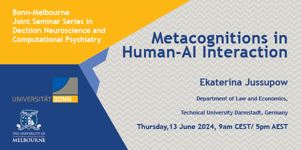 Centre for Brain, Mind and Markets (@unimelb_cbmm) on Twitter photo Join us at 9am CET/5pm AEST Thursday 13 June for the next in the Bonn-Melbourne Seminar Series in Decision Neuroscience and Computational Psychiatry with Ekaterina Jussupow! <a href="/BusEcoNews/">Business & Economics UniMelb</a> <a href="/UniBonn/">Rheinische Friedrich-Wilhelms-Universität Bonn</a> <a href="/TUDarmstadt/">TU Darmstadt</a>
go.unimelb.edu.au/f3u8 Join us at 9am CET/5pm AEST Thursday 13 June for the next in the Bonn-Melbourne Seminar Series in Decision Neuroscience and Computational Psychiatry with Ekaterina Jussupow! <a href="/BusEcoNews/">Business & Economics UniMelb</a> <a href="/UniBonn/">Rheinische Friedrich-Wilhelms-Universität Bonn</a> <a href="/TUDarmstadt/">TU Darmstadt</a>
go.unimelb.edu.au/f3u8