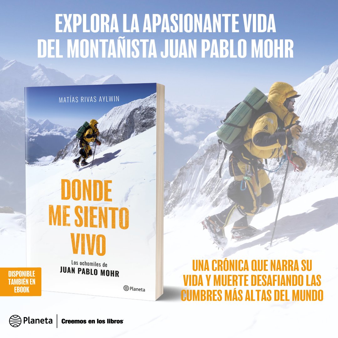 PlanetaLibrosCh's tweet photo. Esta vibrante crónica, realizada por el periodista @AylwinRivas, explora la personalidad y vida de quien llegó a convertirse en el montañista chileno más destacado del siglo XXI.

"Donde me siento vivo" está disponible en librerías y en formato eBook.

#CreemosEnLosLibros 📚 https://t.co/J3QKnUOjA9