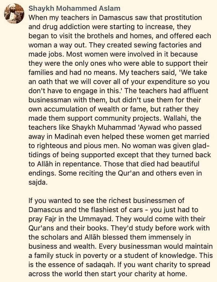 ZabAkbar's tweet image. How some of the Ulamah of Syria helped prostitutes &amp;amp; drug addicts find a way out of their sad situation: