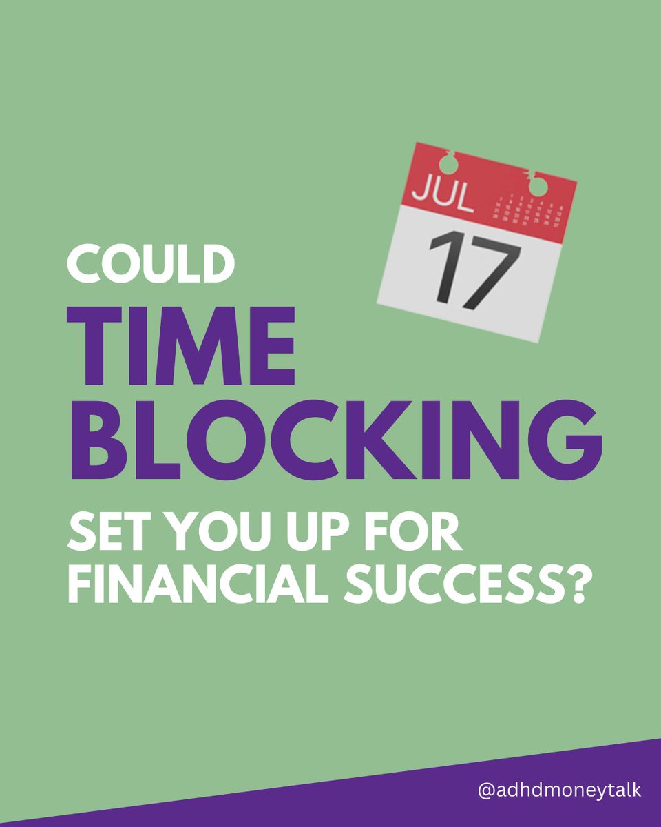 ADHDMoneyTalk's tweet image. Struggling to manage your finances with ADHD? Time blocking (assigning specific blocks of time for dedicated tasks) might be your game-changer!

⏱️ Stay Focused
📊 Boost Productivity
📅 Reduce Overwhelm

Ready to transform your financial game?
#ADHDFinancialPlanner #TimeBlocking