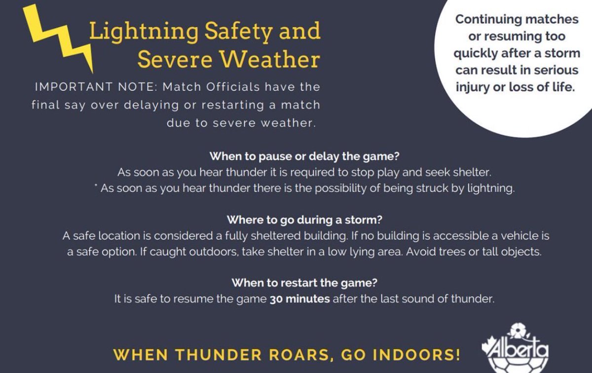 SoccerTechYYC's tweet photo. @iamsimren No cancellations as of now, if there is audible thunder we follow this policy but we wont cancel if its just rain so decisions will be made on the field on a case by case basis https://t.co/VpWH4C1wYS