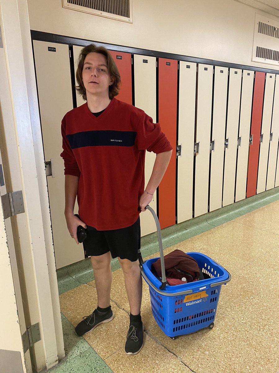 ArthurVoaden's tweet photo. Our Vikings display their spirit this week - today was #Anythingbutabackpack day and containers included a crockpot on a leash, luggage, and a World War II mine container! @TVDSB @TVDSBSafeSchool https://t.co/2lGDYu4YFi