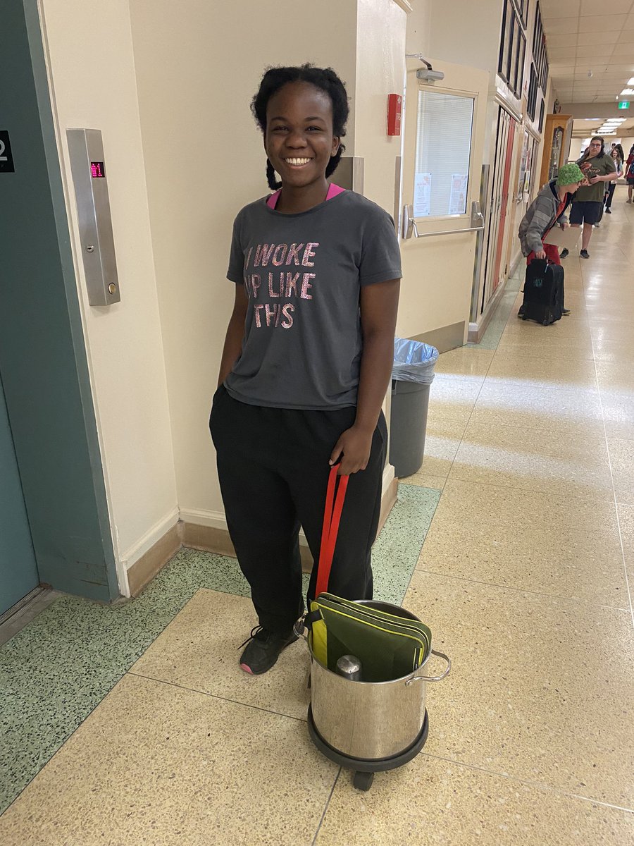 ArthurVoaden's tweet photo. Our Vikings display their spirit this week - today was #Anythingbutabackpack day and containers included a crockpot on a leash, luggage, and a World War II mine container! @TVDSB @TVDSBSafeSchool https://t.co/2lGDYu4YFi