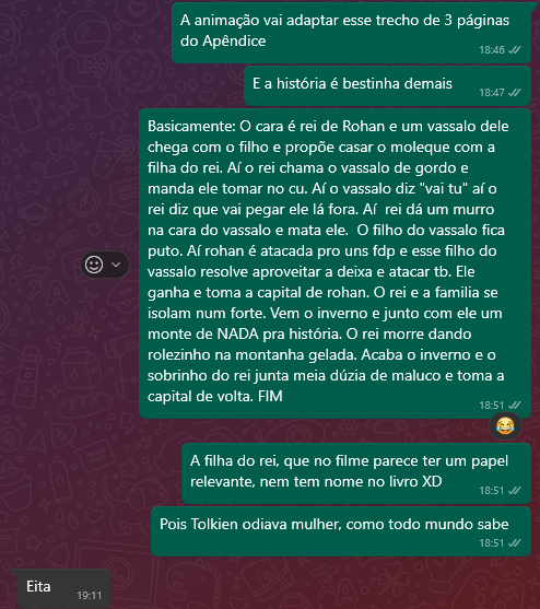 Eu contei a história da Guerra de Rohirrim pro <a href="/octaviolello/">Octavio Lello</a> e acho que mais pessoas podem poupar o próprio tempo e só ler meu resumo.
