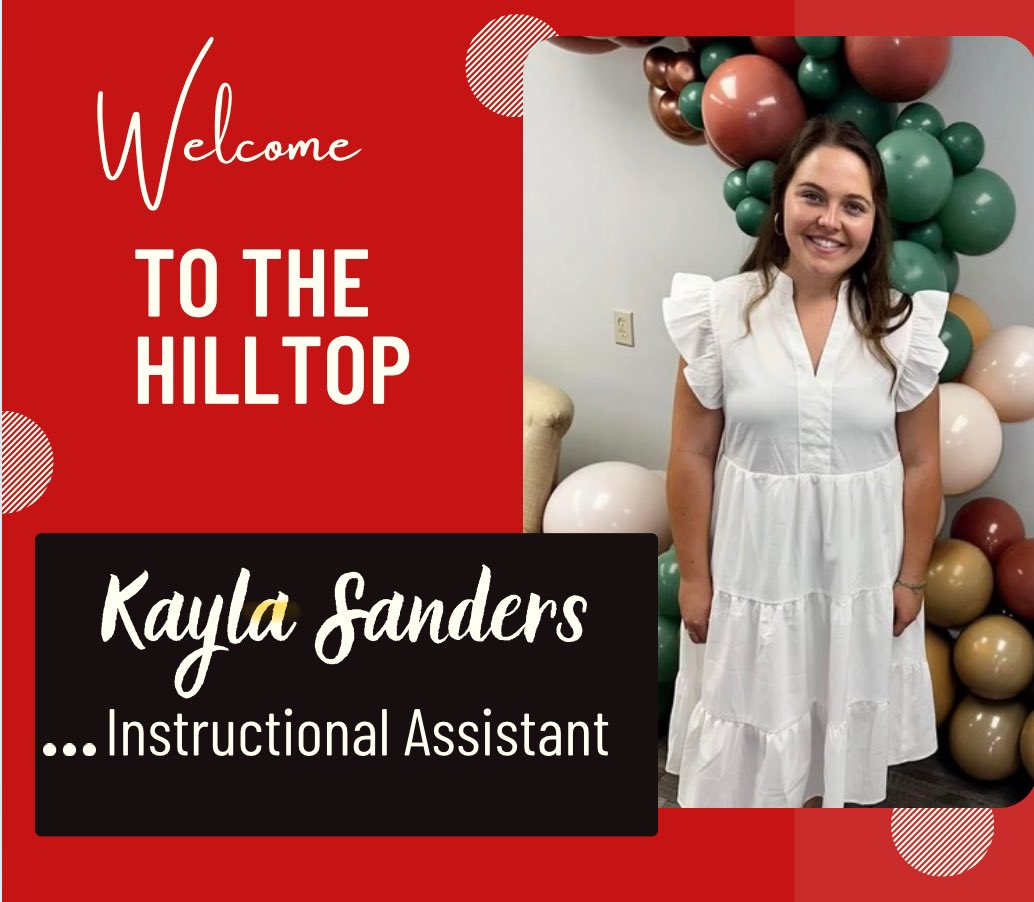 Kayla Sanders will be joining us this year as an Instructional Assistant! Kayla is an Elkmont graduate and it is great to have her back on campus!