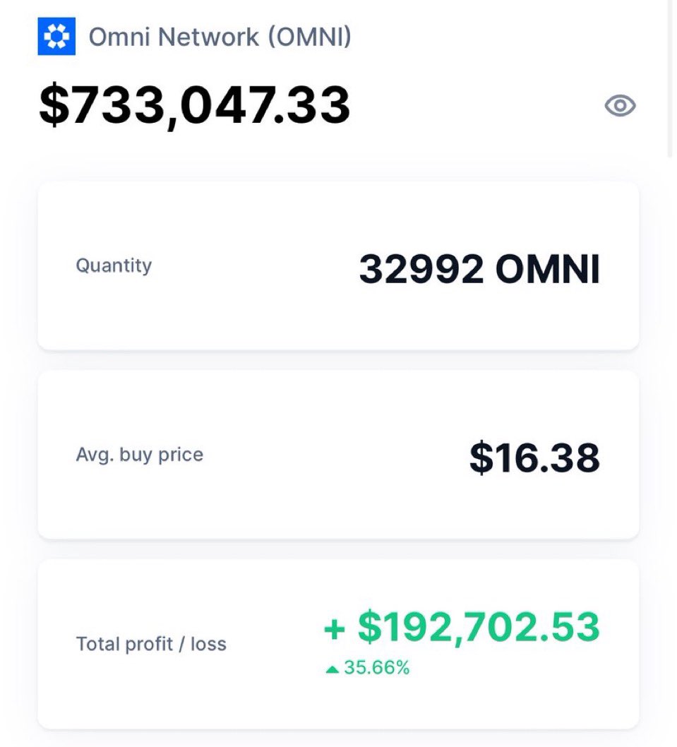 RT_charts's tweet image. Update on my $OMNI trade:

+$192,700 so far and we are just getting started.

This is going to pull another 3-4x short term and 30x to 50x if you HODL until the top of the bullrun.

Since we broke out, i’m probably gonna buy some more right here.
