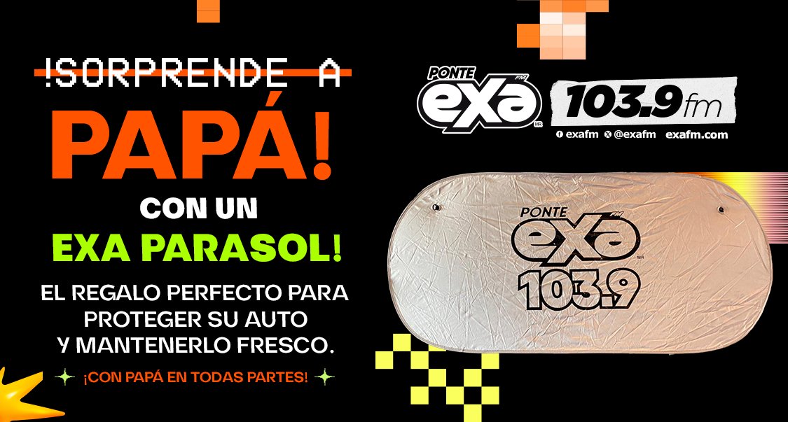 Para participar🤩

Envía una foto con tu papá y su nombre del 3 al 21 de junio vía Inbox o al WhatsApp📷624 192 103 9

Cuéntanos a qué se dedica y porque es todo terreno,
Para más información sintoniza el 103.9 FM 

Todos los participantes recibirán un EXA PARASOL.