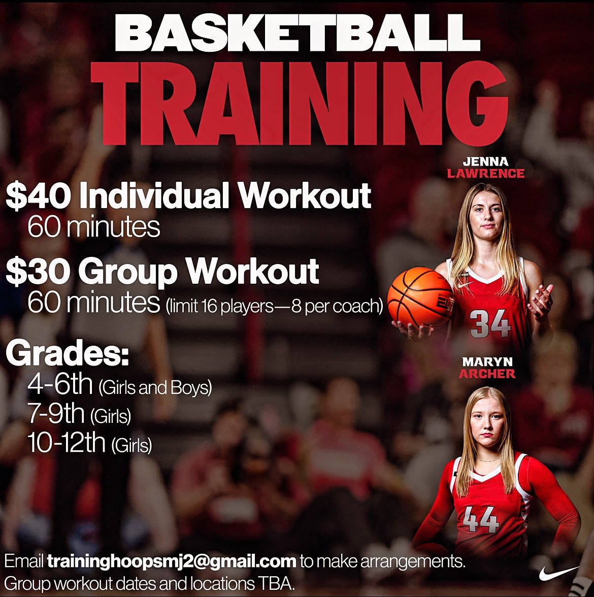 More information on group workouts TBA. Email us to schedule individual workouts and with any questions you may have.  

Let’s work!