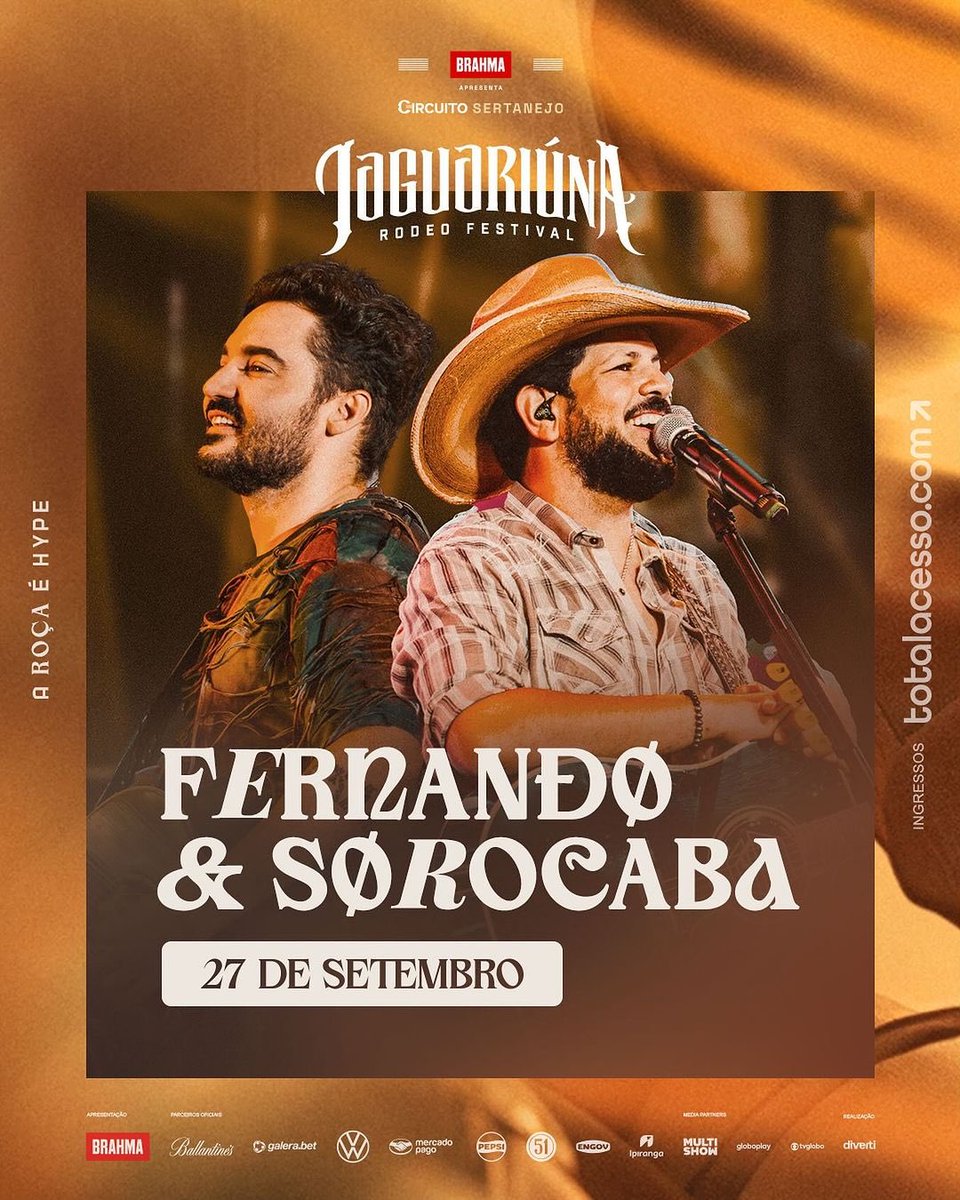 Vigraciotti's tweet photo. A dupla Fernando e Sorocaba (@fernandoesorocaba), que doará todo o cachê do show em apoio às vítimas das enchentes no Rio Grande do Sul, trará para o palco de Jaguariúna um repertório com um bloco especial dedicada à música country, com direito a participação internacional https://t.co/qExMO1CUWv