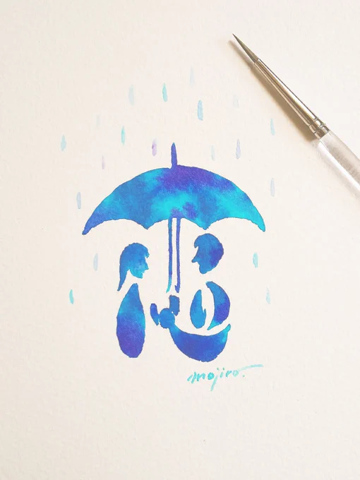 「恋」の文字絵~相合傘の恋人~#恋人の日 