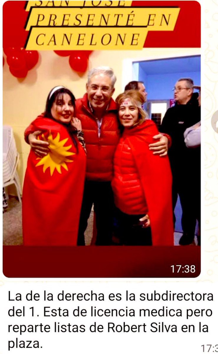 leosarro's tweet photo. Persiguen a docentes por estar en contra de la reforma y ellos hacen campaña con licencia médica,  criticó Orsi, en acto FA en Lavalleja. Se refirió al precandidato de la coalición Robert Silva, que se motró abrazado con subdirectora del liceo san josé haciendo campaña, la cual está ausente de su función por licencia médica. En el pasado esta subdirectora denunció profesores por cuestionar la reforma educativa.