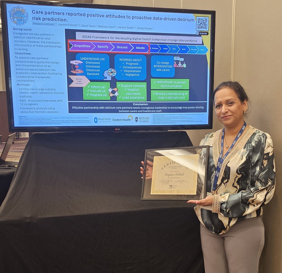 Absolutely elated to recieve the award for the Best Poster Presentation at the highly regarded American Delirium Society Conference! Heartfelt gratitude to all my co-authors, supervisors, mentors and industry partners <a href="/easternhealthau/">Eastern Health</a> #ADS24SAC #DELIRIUM2024
