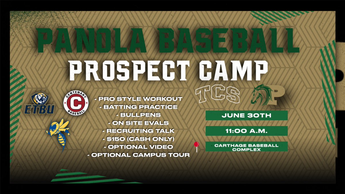🐎 Panola Prospect Camp June 30th 🐎

-  June 30th @ Panola College
- Open to all HS Players &amp; Transfers.
- Primary Focus in on 2025 Class.
- Spots will be limited. 
- Register Below 🔽
docs.google.com/forms/d/e/1FAI…