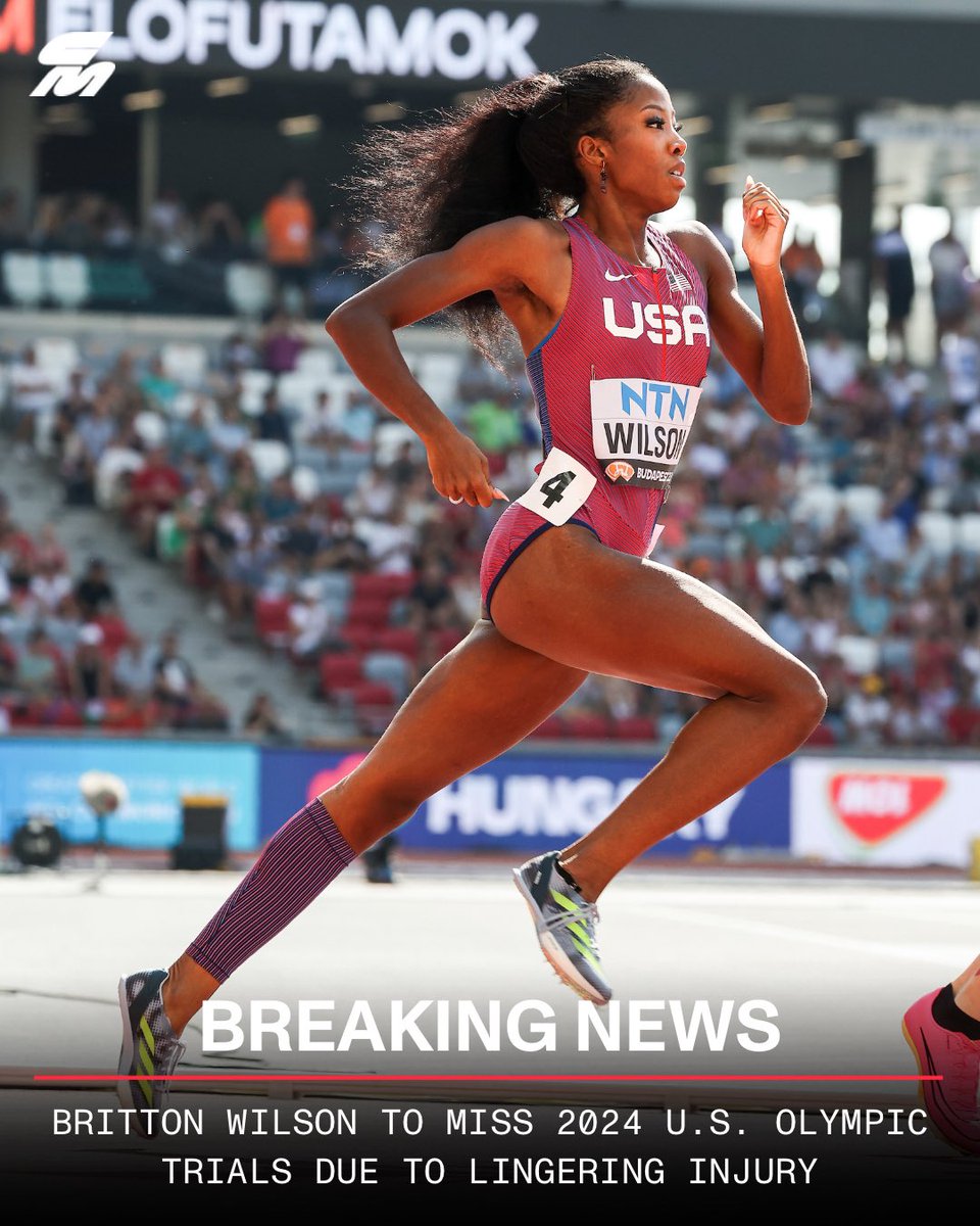 CitiusMag's tweet photo. ❤️‍🩹 Britton Wilson’s agent has shared the news that the 2023 U.S. Championships 400m runner-up Britton Wilson will miss the 2024 U.S. Olympic Trials due to a lingering injury. 

She last raced on April 20th at the Xiamen Diamond League in China, where she ran 51.26 for 400m. Her season’s best was 50.74 from the Tom Jones Memorial Invitational on April 20th. 

🗣️ Britton Wilson: “So many people support me, believe in me, pray for me, and wish so much success over me and for that I am so thankful. My long-term goals are big, and I know I will reach them once I am truly healed. I can’t wait to be back on the track but for now I’ll need some time off. My comeback will be my testimony and my faith will not waiver. I’m trusting trust I’m going through this for a reason. I know I’m protected by God and many many angels. This is not my Olympics, but my Olympics is coming. Love and light to all of my supporters.”