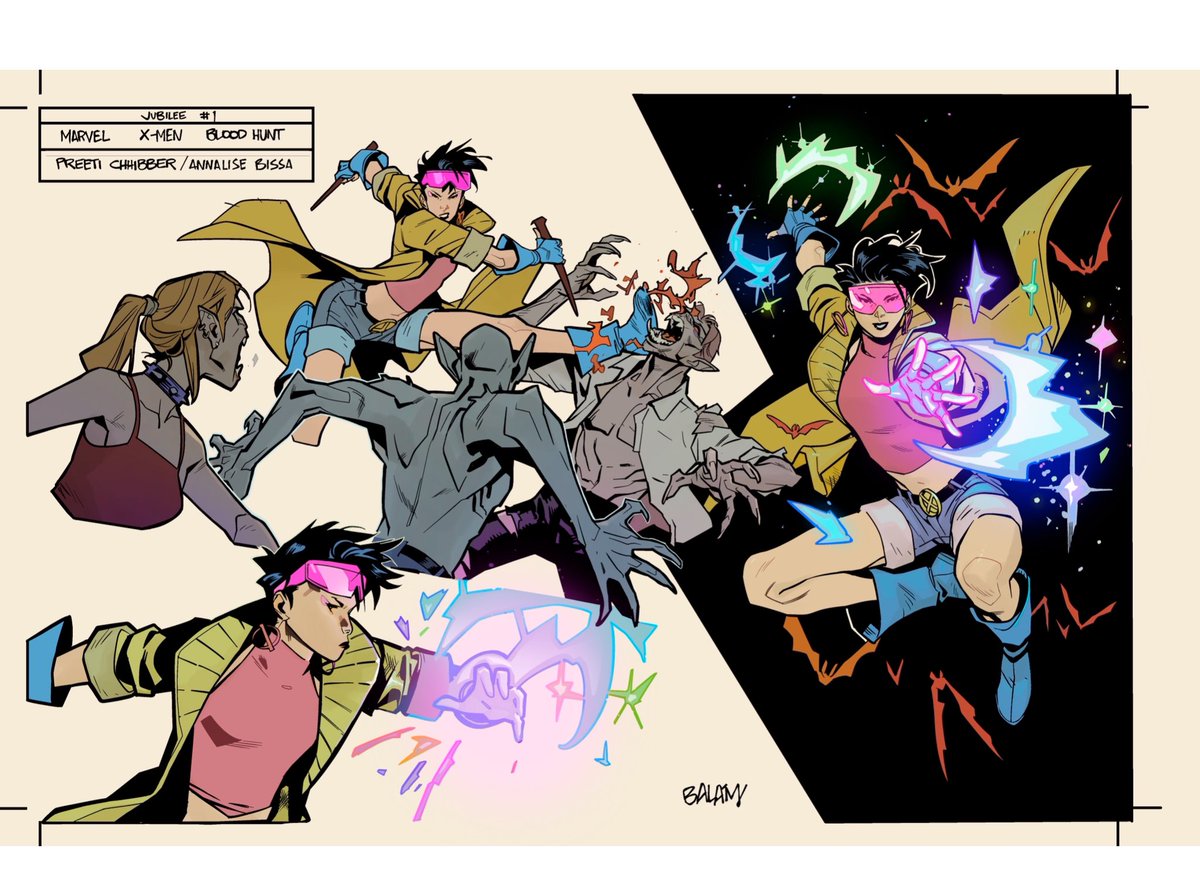 EnidBalam's tweet photo. So tomorrow, Marvel’s Jubilee Blood hunt one shot will arrive to your favorite store, I’m sharing these character studies I did of this amazing x-men member. Find the book at your local store among other summer exciting titles. 
Yeah yeah, I’ll share some interior artwork as well https://t.co/xbyBCLhhAg