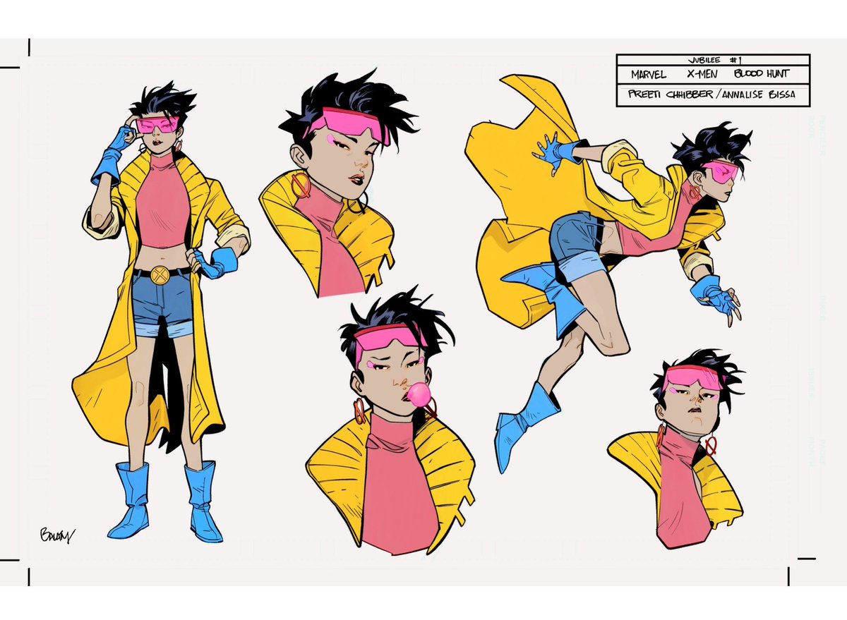 EnidBalam's tweet photo. So tomorrow, Marvel’s Jubilee Blood hunt one shot will arrive to your favorite store, I’m sharing these character studies I did of this amazing x-men member. Find the book at your local store among other summer exciting titles. 
Yeah yeah, I’ll share some interior artwork as well https://t.co/xbyBCLhhAg