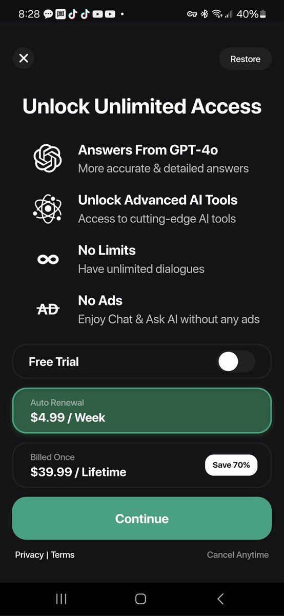 LikkleBally1's tweet photo. @ask_ai_app, I have a lifetime subscription and they has requested at lease 3 payment. I have no access again. 

Cc:!!@CivilRights @doj https://t.co/Yxf8BykNp8