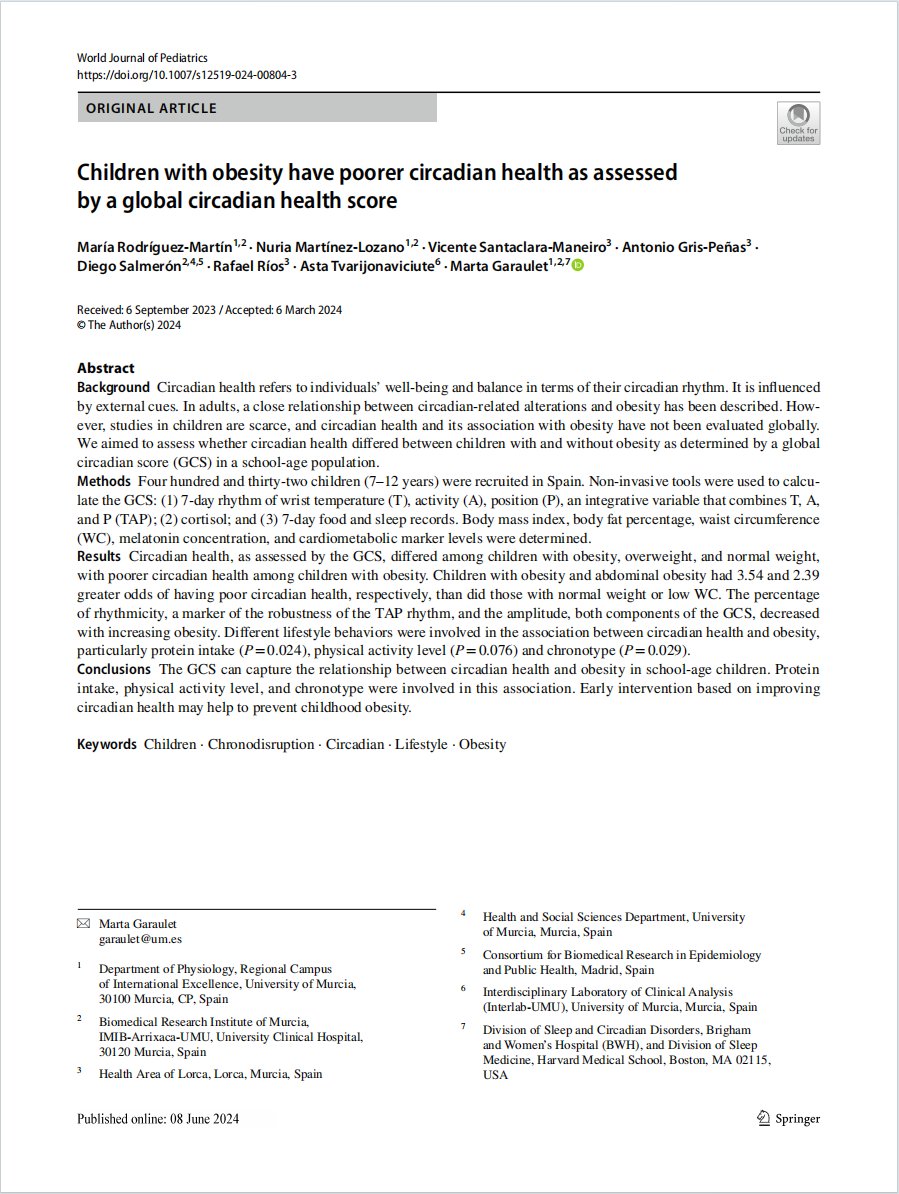 Poor circadian health is linked to obesity in school-age children; improving circadian health might prevent childhood obesity.
<a href="/WorldObesity/">World Obesity</a> <a href="/ObesitySociety/">The Obesity Society</a>  <a href="/ChildObesity_jn/">Childhood Obesity</a> 
#meded #medx #SoMe4PedSurg #child #obesity #school 

link.springer.com/article/10.100…