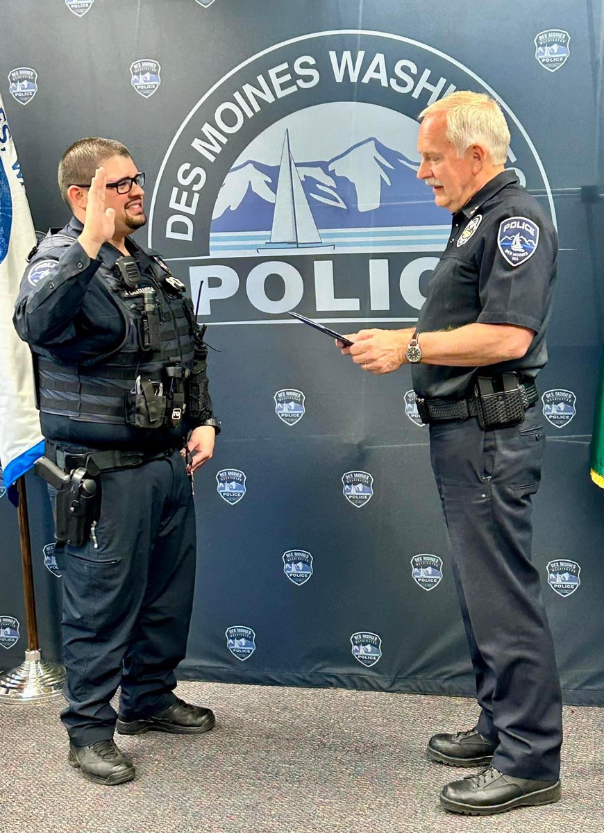 Officer Jesse Castaneda was sworn in today by Chief Couey. Officer Castaneda is a lateral police officer from a neighboring agency and we are happy to have him on our team.  Please say hi and welcome Officer Castaneda when you see him out on patrol.