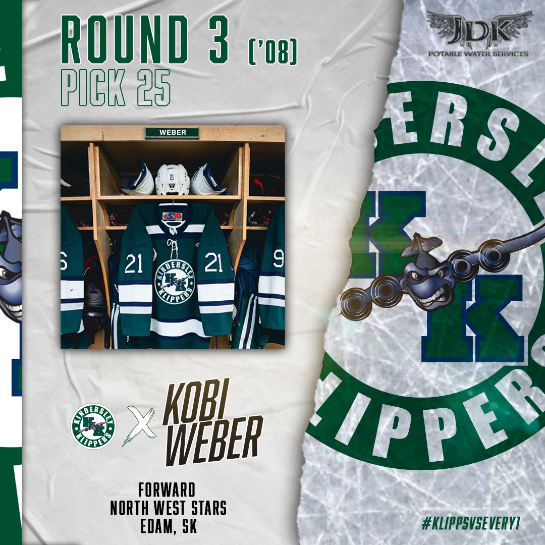 With the 25th overall pick in the 2024 SJHL Draft the Iron Horse Kindersley Klippers are proud to select Forward Kobi Weber from the North West Stars.

Congratulations, Kobi and welcome to the Klippers family! ✈️

#SJHL | #KlippsvsEvery1