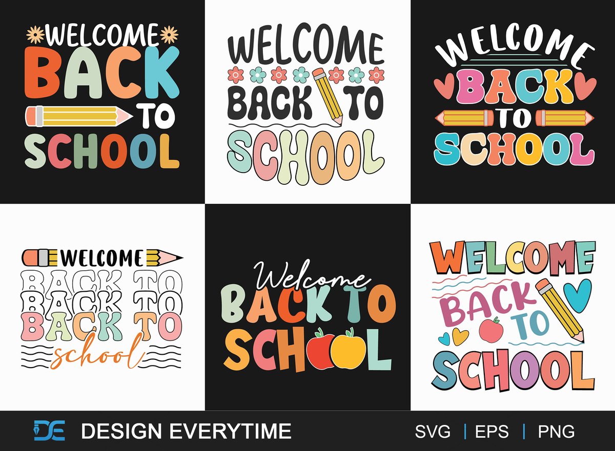 designeverytime's tweet photo. Welcome Back to School Typography SVG Bundle
Please Contact: https://t.co/8aWKiPleZP

#backtoschool #groovytypography #retroschooldesigns #vintagefont #funkylettering #playfulschoolsconference #typography #backtoschoolsale #backtoschool2024 #kidsdesign #kidstypography #kidstshirt https://t.co/nITpHM9REx