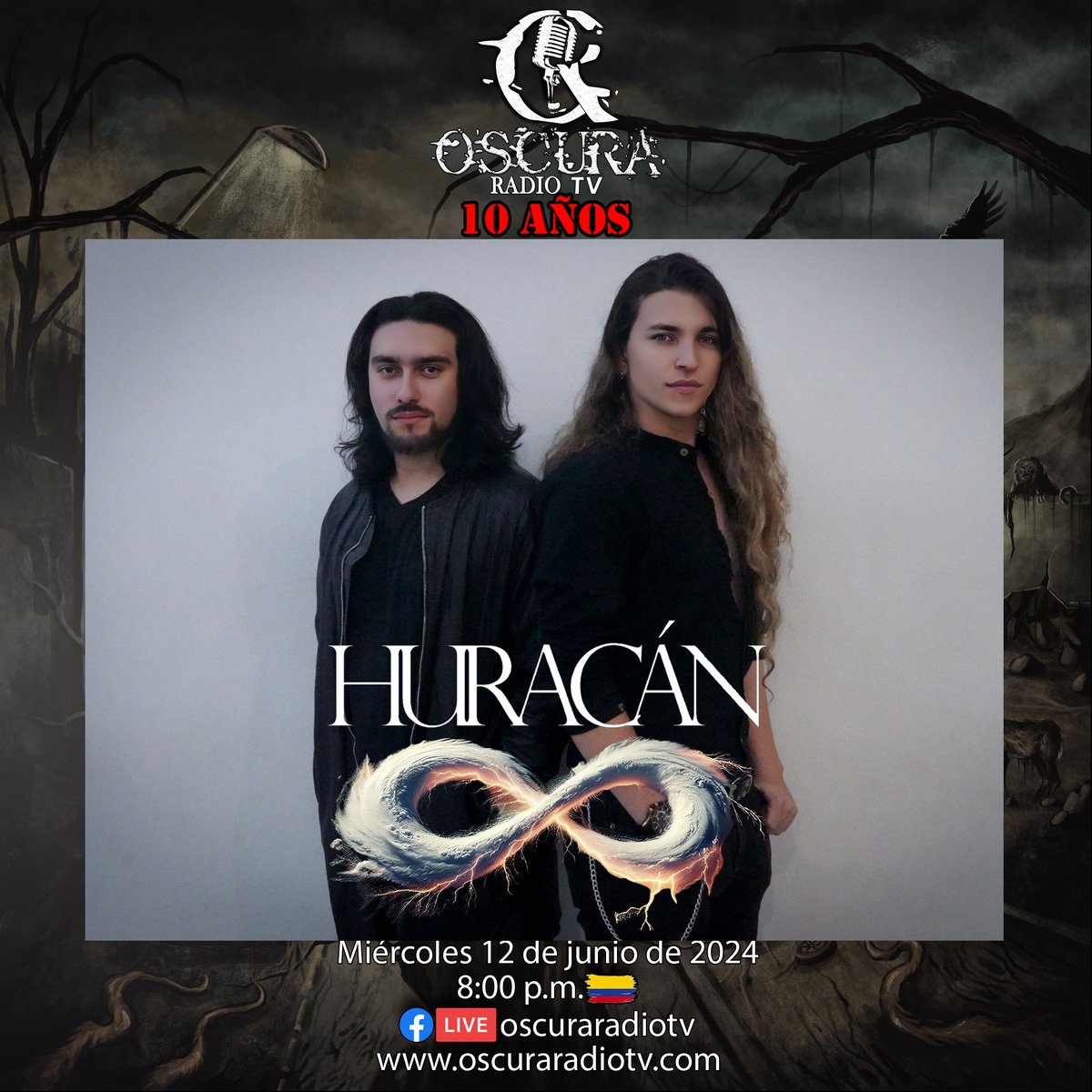 Un Infinito viaje por el sonido de Huracán
Este miércoles 12 de junio a partir de las 8:00 p.m. 🇨🇴 por el Facebook Live de Oscura Radio Tv y la radio online oscuraradiotv.com 
Opening act: La Venganza de Herteitr