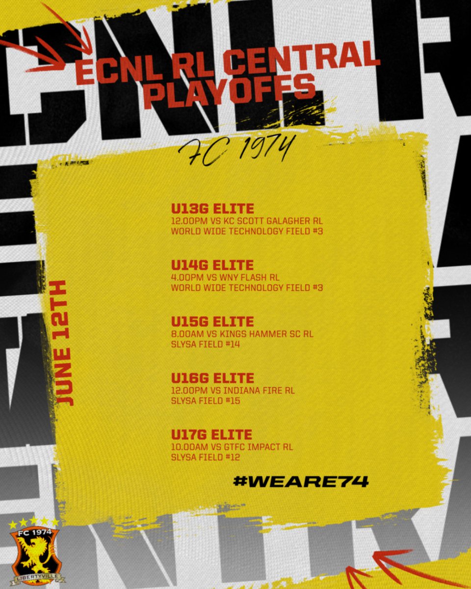 A full slate of games tomorrow as our U13-U17G Elite teams are down in St. Louis competing in the ECNL RL Central Playoffs! Here's the schedule! #weare74