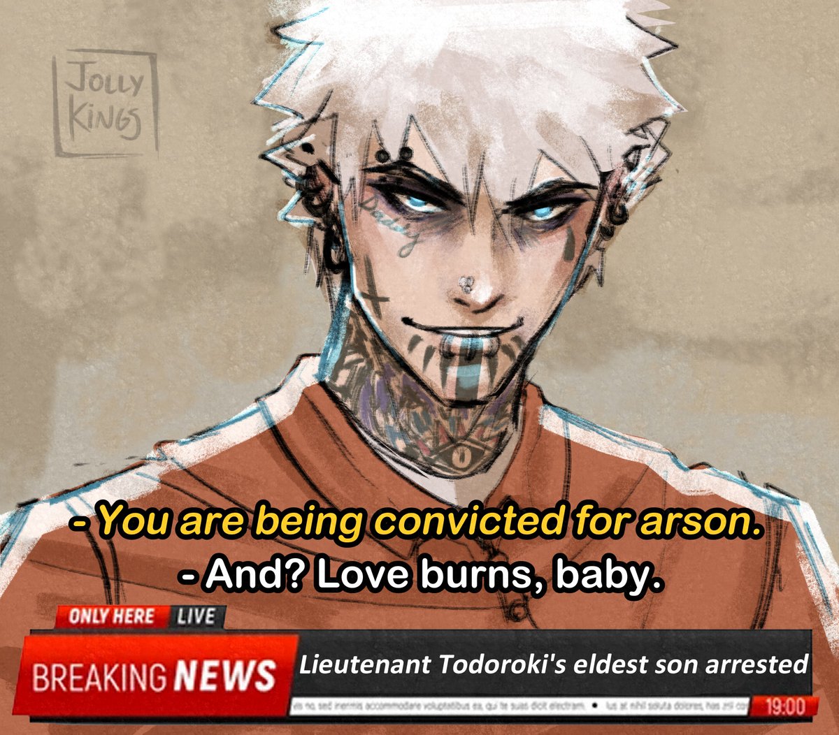 jollykings_'s tweet photo. Just because it's a quirkless AU doesn't mean that Touya won't eventually turn into Dabi 🥴
(it's a canon event 😔)

(qrt the inspo bc I laughed for 3 hours) https://t.co/H9Oh9dBCS3