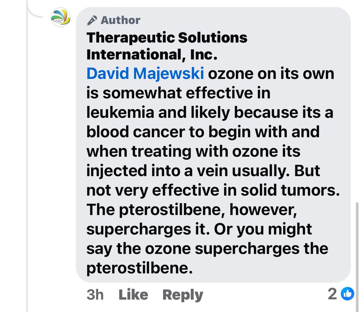 Conserv1023's tweet photo. $TSOI #TSOI #Cancer #Ozonegas #Nanostilbene
WOW.
Ozone gas + Pterostilbene kills #Cancer
“The pterostilbene, however, supercharges it (Ozone gas). Or you might say the ozone supercharges the pterostilbene.”
https://t.co/bQKQcEFJrt? https://t.co/TVlVabi43P