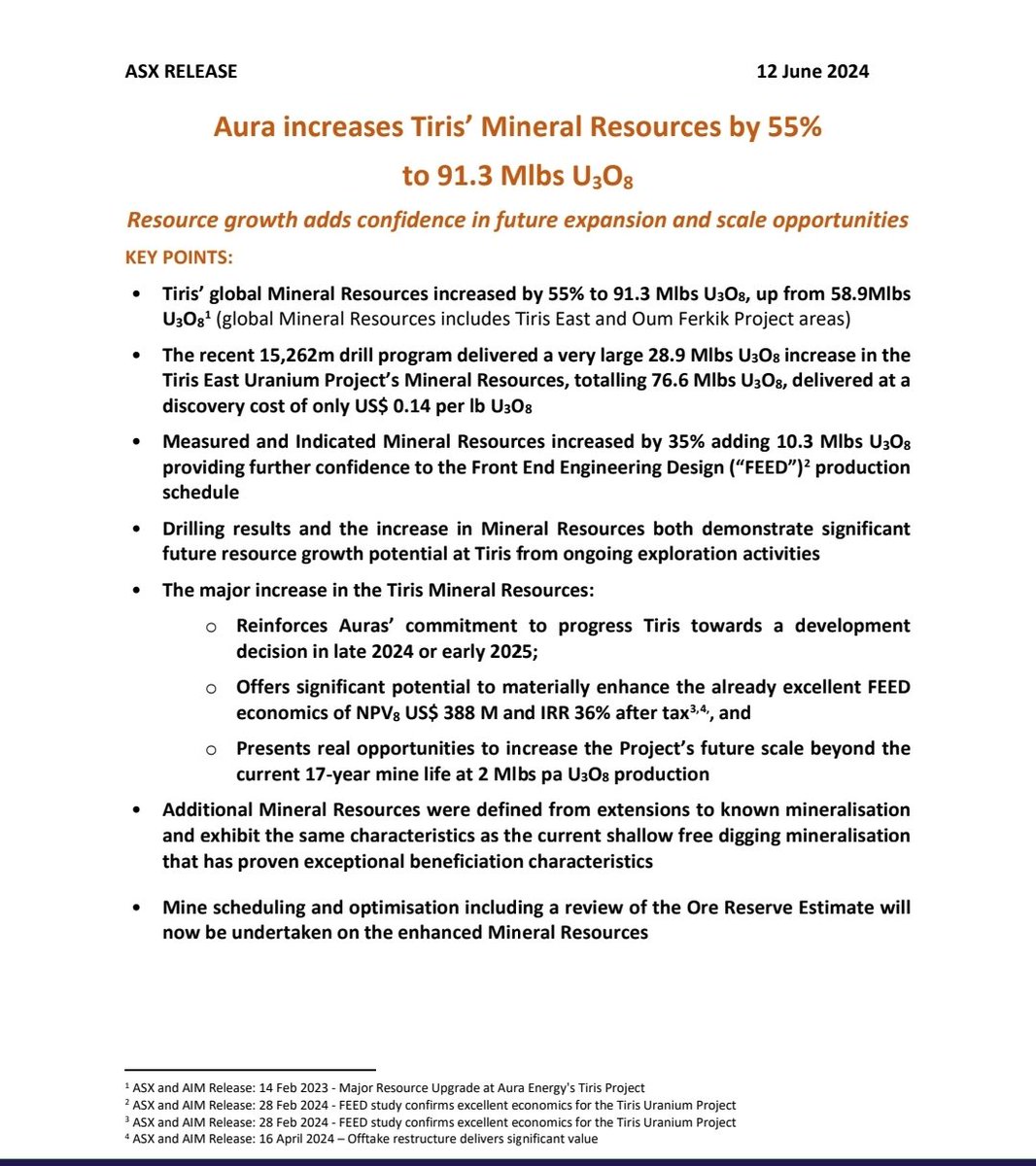 ASX #uranium stocks still selling off, but $AEE doing well upon great resource upgrade announcement