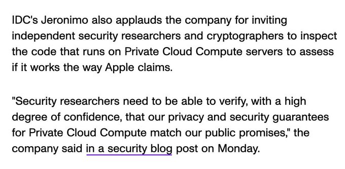 Apple Says Its AI Sets a 'New Standard' for Privacy and Invites Security Experts to Test It https://t