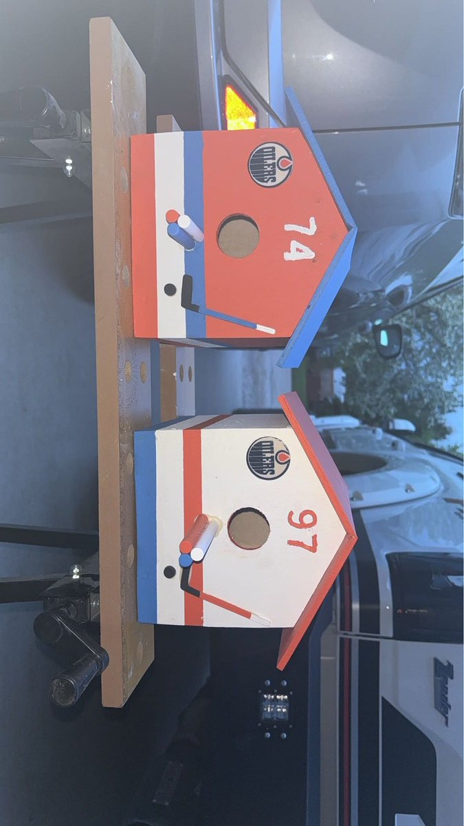 boone1493's tweet photo. With the @EdmontonOilers in the finals, my dad’s been busy making birdhouses! #letsgooilers https://t.co/HVa1HjjC9a