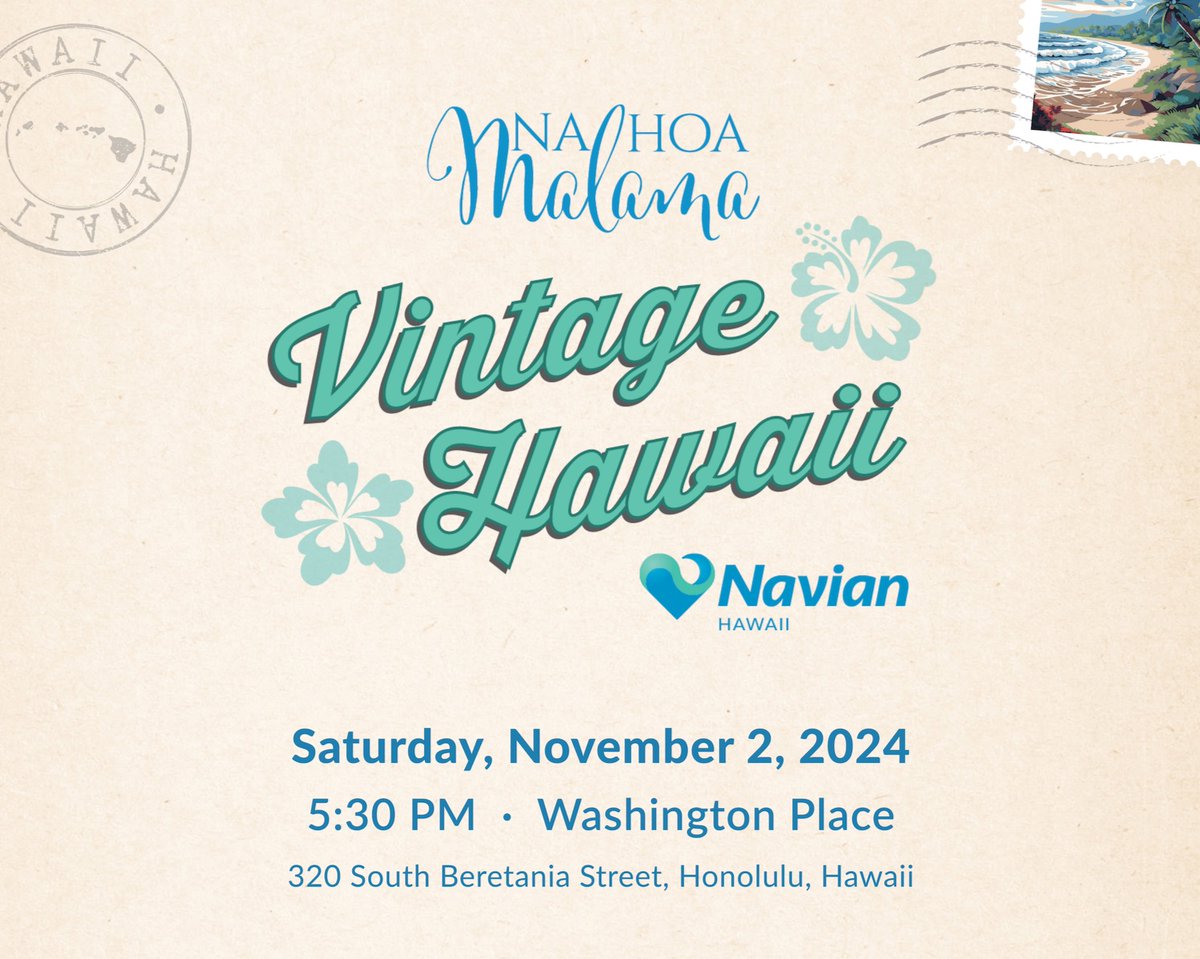 NavianHawaii's tweet photo. Our theme for this year’s Na Hoa Malama is Vintage Hawaii! Save the date:  Saturday, Nov. 2 at Washington Place. We’re keeping some surprises under wraps for now, so keep an eye out for more exciting details to come.

#NaHoaMalama2024 #VintageHawaii https://t.co/UhHndjVLWG