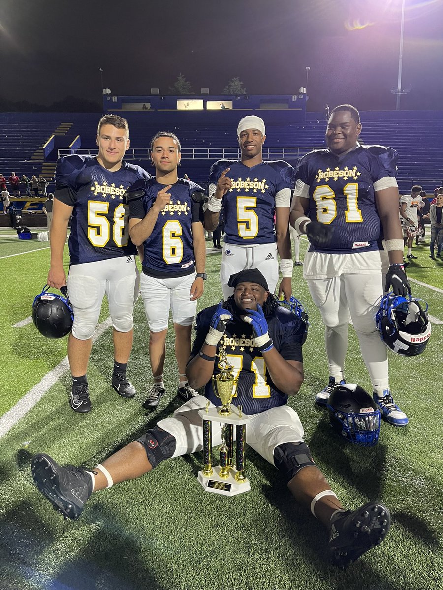 Thank you to these amazing seniors for representing <a href="/PCTIBulldogFB/">Passaic Tech High School Football</a> tonight in the #RobesonClassic You played hard &amp; were major contributors to the win. It was fun to watch you play together one last time💙 <a href="/wescott_owen/">Owen Wescott</a> <a href="/DamianR1826/">Damian Rosario</a> <a href="/TheRealJuice_12/">Jovan Tyrell</a> <a href="/ElonyNathan/">Nathan Elony</a> <a href="/pless_ladainian/">Double D</a>